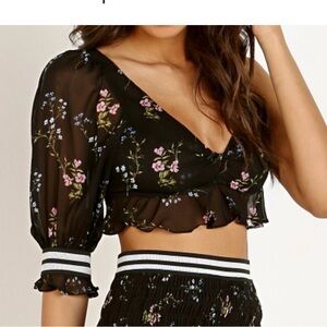 NWT For Love & Lemons Silk Odette Floral Crop Top size XS Festival